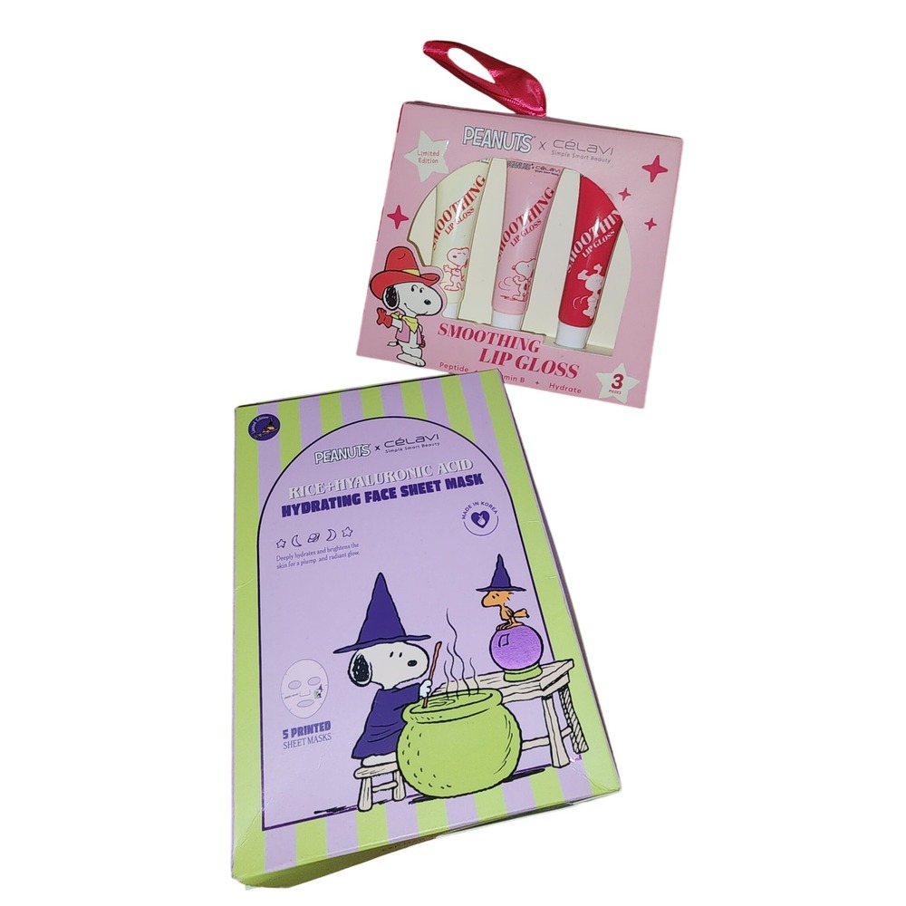 Peanuts x Celavi Snoopy Face Mask 5pk & 3pc Smoothing Lip Gloss Set Bundle